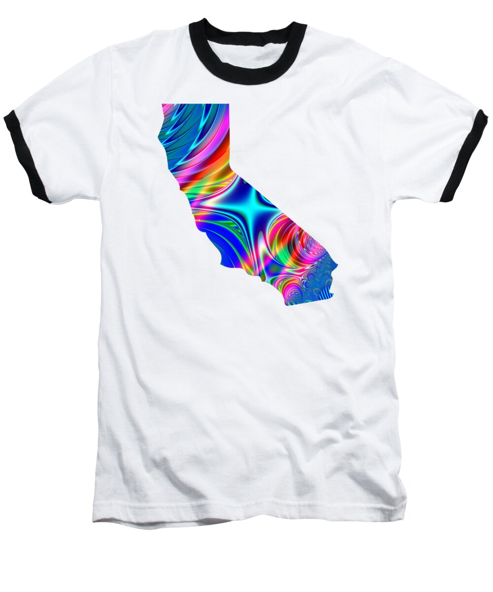 State Of California Map Rainbow Splash Fractal Baseball T-Shirt featuring the digital art State of California Map Rainbow Splash Fractal by Rose Santuci-Sofranko
