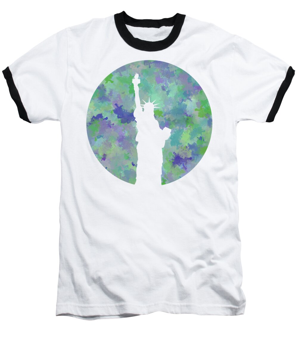 Liberty Baseball T-Shirt featuring the digital art Statue of Liberty Silhouette by Phil Perkins