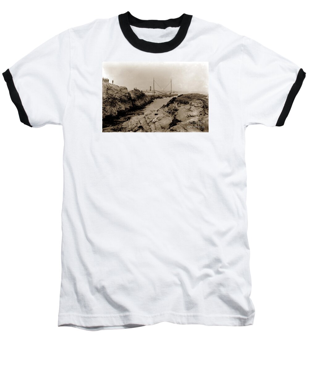 Steam Schooner Baseball T-Shirt featuring the photograph Steam schooner S S J. B. Stetson, ran aground at Cypress Point, Sep. 1934 by Monterey County Historical Society