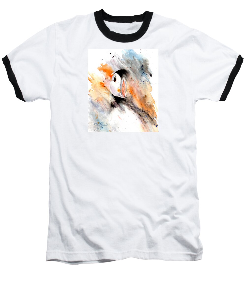 Puffin Baseball T-Shirt featuring the painting Storm Puffin by Marsha Karle