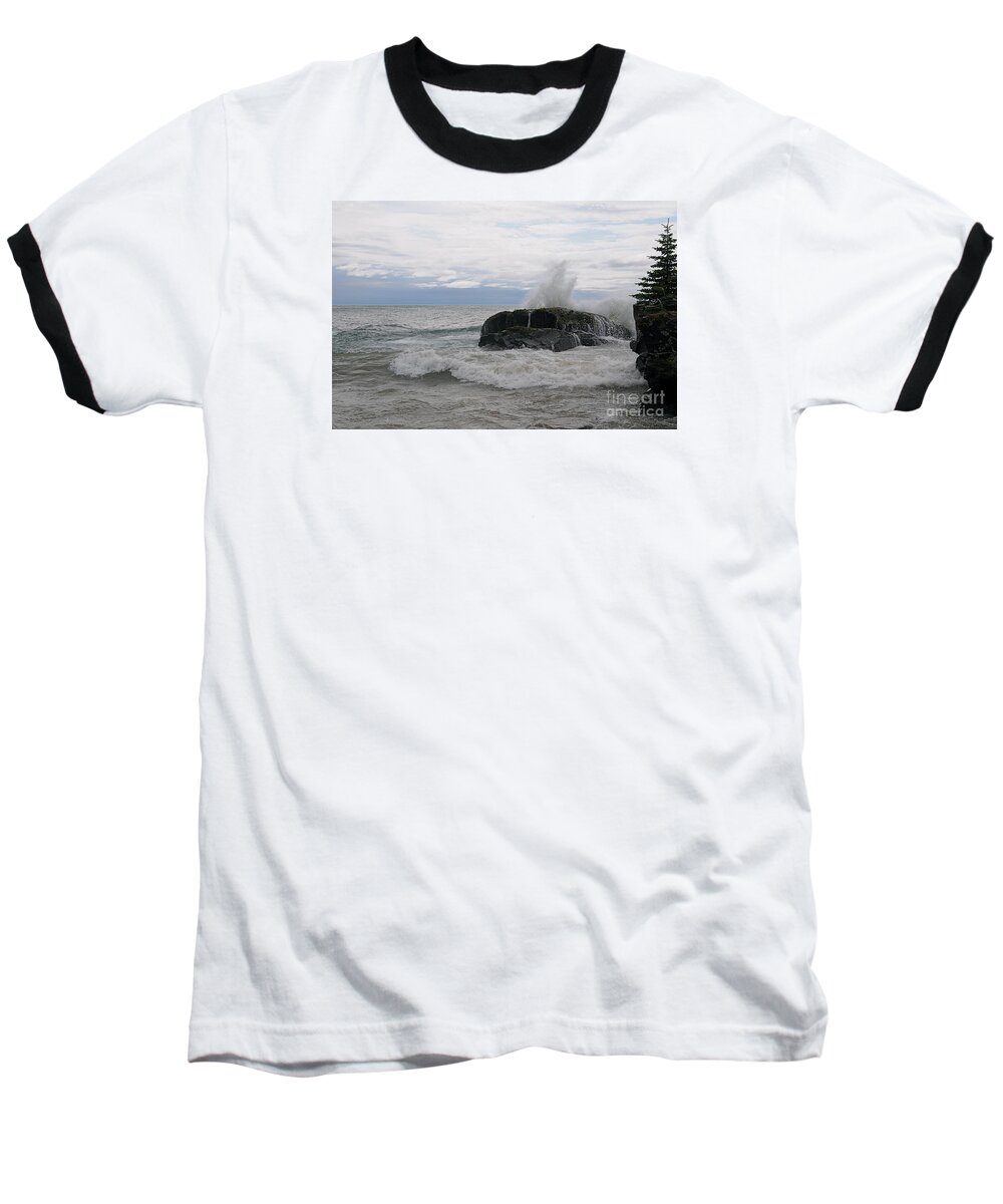 Lake Superior Baseball T-Shirt featuring the photograph Stormy Morning on Superior by Sandra Updyke
