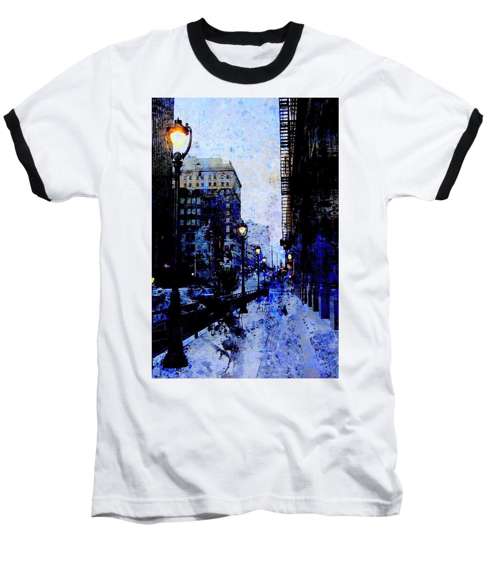 Fusion Foto Art Baseball T-Shirt featuring the digital art Street Lamps Sidewalk Abstract by Anita Burgermeister
