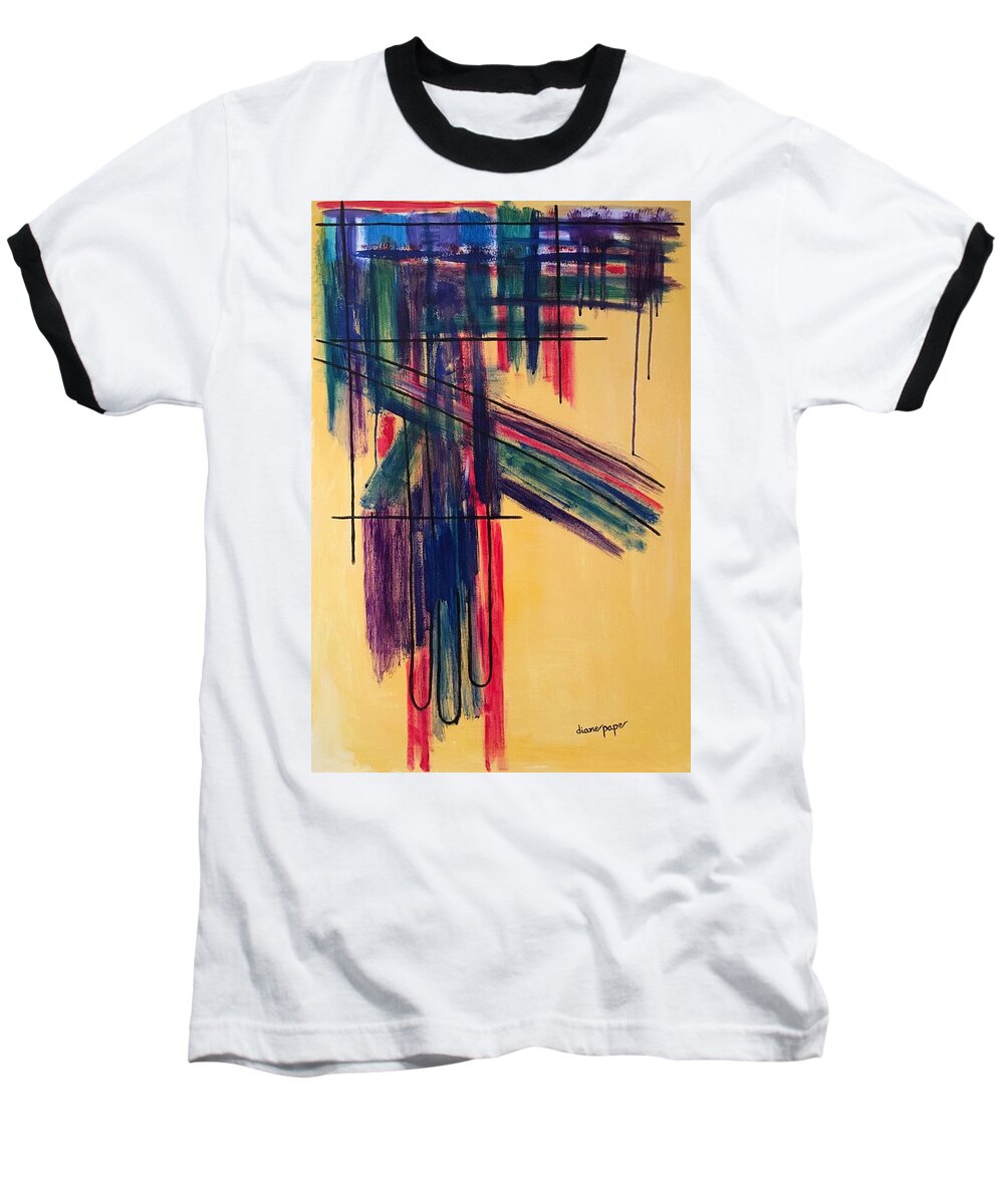 Graphic Design Painting Baseball T-Shirt featuring the painting Contemporary Crossroads on Yellow by Diane Pape