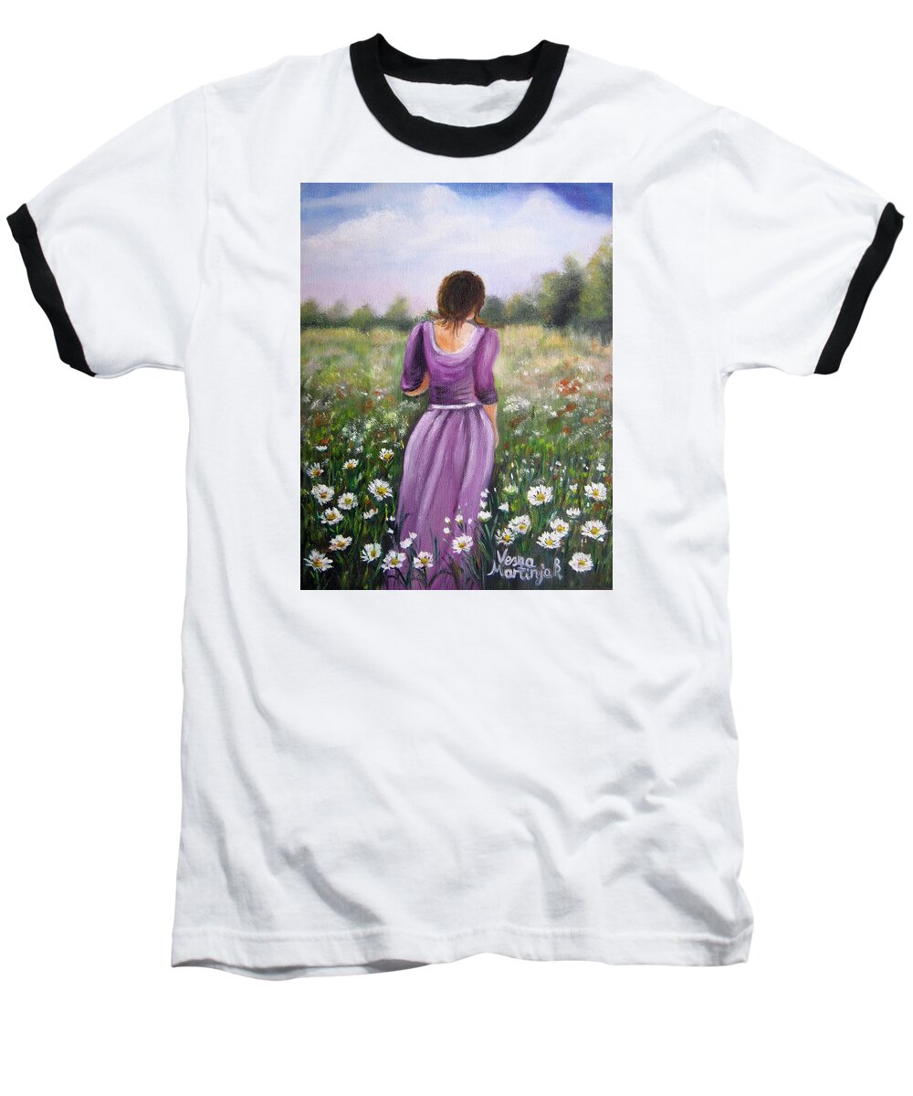 Meadow Baseball T-Shirt featuring the painting Summer Afternoon by Vesna Martinjak