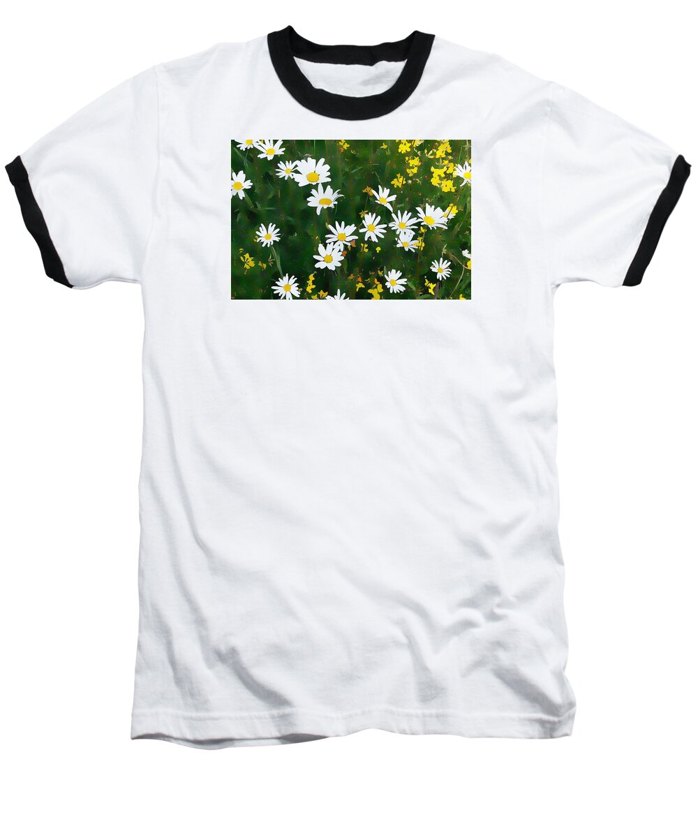 Daisies Baseball T-Shirt featuring the digital art Summer Daisies by Julian Perry