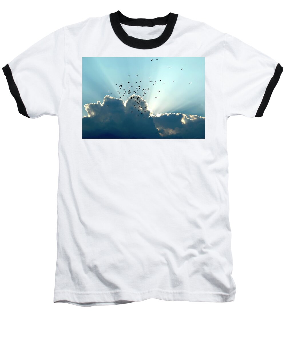 Sky Baseball T-Shirt featuring the photograph Sun Ray Aerobatics Blue Sky by Carolyn Marshall