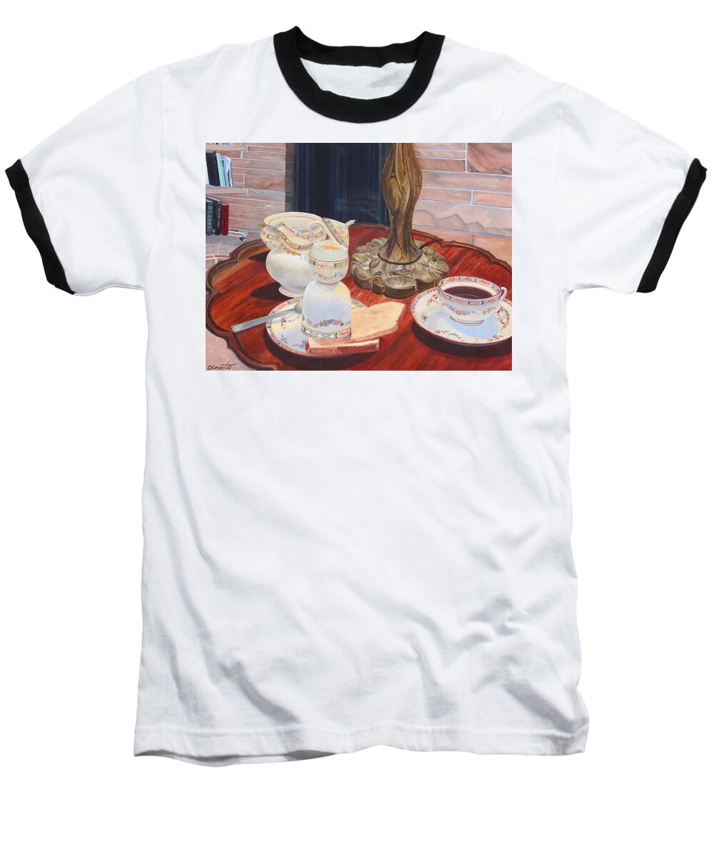 Breakfast Baseball T-Shirt featuring the painting Sunday breakfast by Barbara Barber