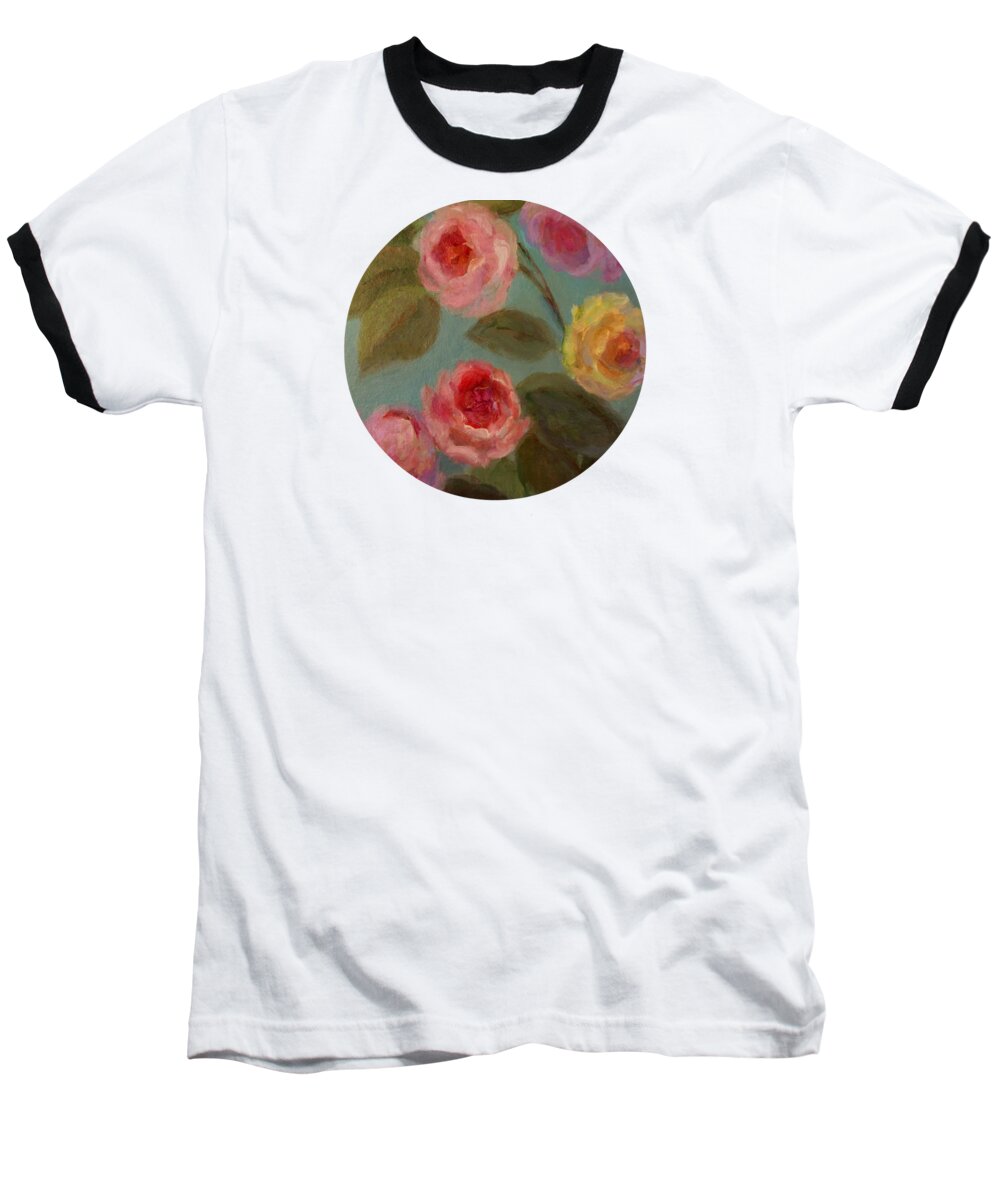 Floral Painting Baseball T-Shirt featuring the painting Sunlit Roses by Mary Wolf