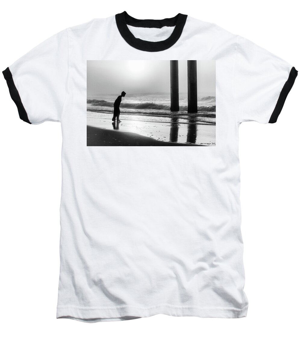 Beach Baseball T-Shirt featuring the photograph Sunrise Boy in Foggy Beach by John McGraw