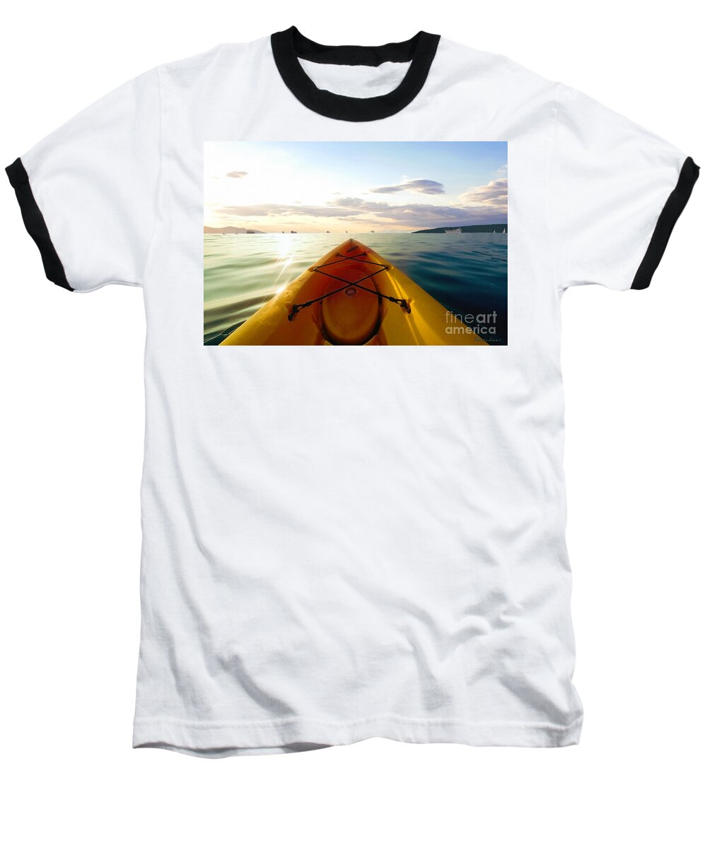 Art Baseball T-Shirt featuring the photograph Sunrise Seascape Kayak Adventure by Ricardos Creations