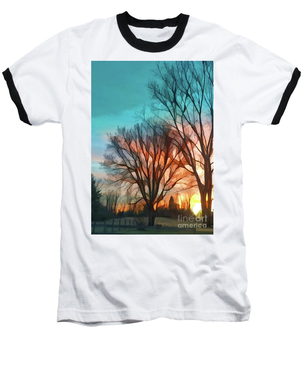 Sunset Baseball T-Shirt featuring the photograph Sunset In The Country by Kerri Farley
