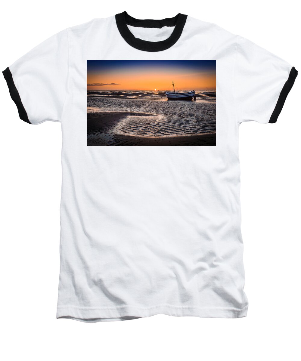 England Baseball T-Shirt featuring the photograph Sunset, Meols Beach by Peter OReilly
