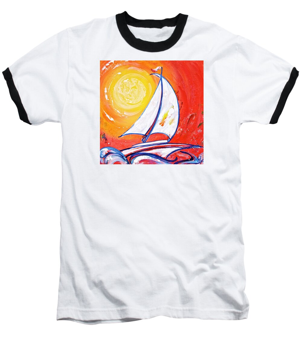 Sunset Sail Baseball T-Shirt featuring the painting Sunset Sail by Debi Starr