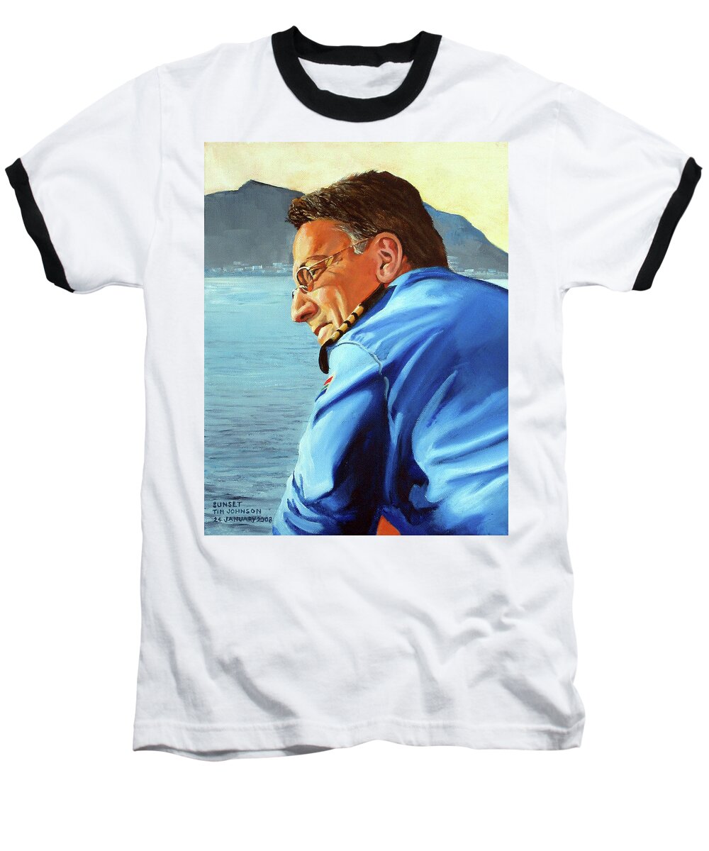 Capt Doug Faure Baseball T-Shirt featuring the painting Sunset by Tim Johnson