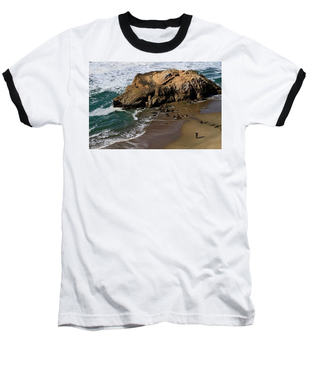 Bonnie Follett Baseball T-Shirt featuring the photograph Surf Fishing at Ocean Beach by Bonnie Follett