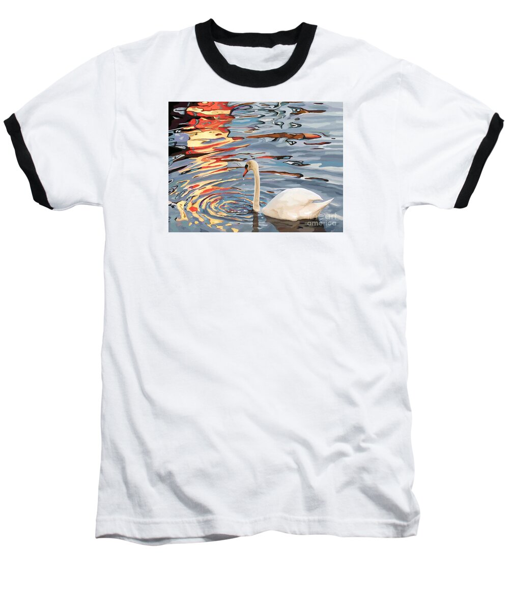 Swan Baseball T-Shirt featuring the painting Swan Lake Swirl by Jackie Case