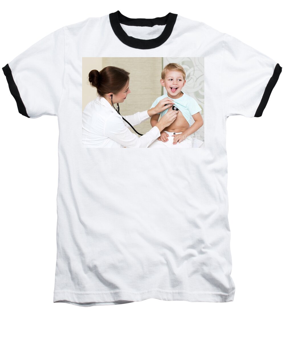 At Work Baseball T-Shirt featuring the photograph Sweet child visiting doctor by Anna Om