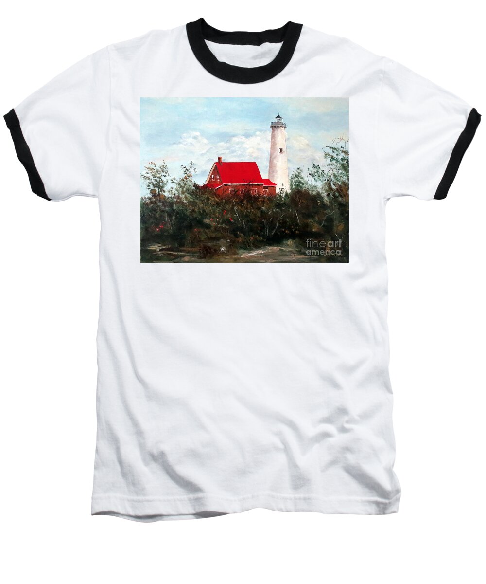 Tawas Lighthouse Baseball T-Shirt featuring the painting Tawas by Lee Piper