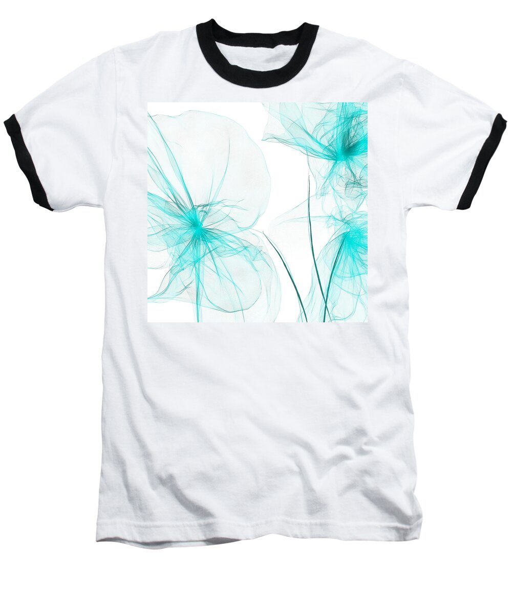 Blue Baseball T-Shirt featuring the painting Teal Abstract Flowers by Lourry Legarde