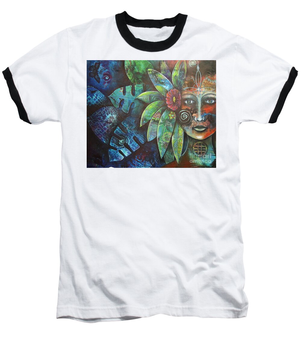 Nature Baseball T-Shirt featuring the painting Terra Pacifica by Reina Cottier NZ Artist by Reina Cottier