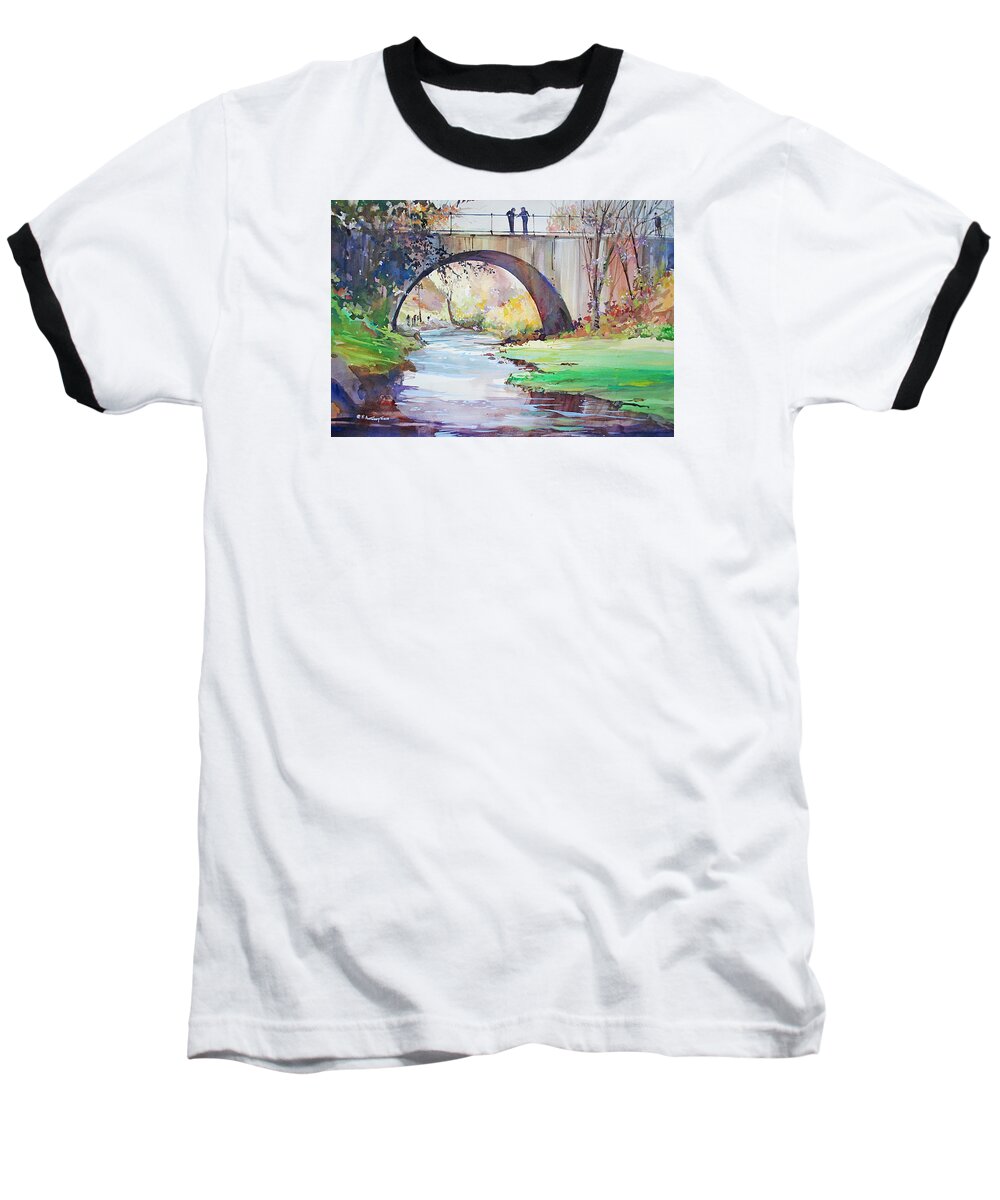Leaves Baseball T-Shirt featuring the painting The Bridge Over Brewster Garden by P Anthony Visco