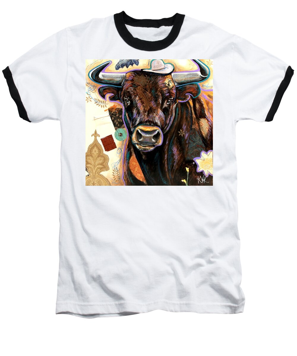 Bull Baseball T-Shirt featuring the mixed media The Bull by Katia Von Kral