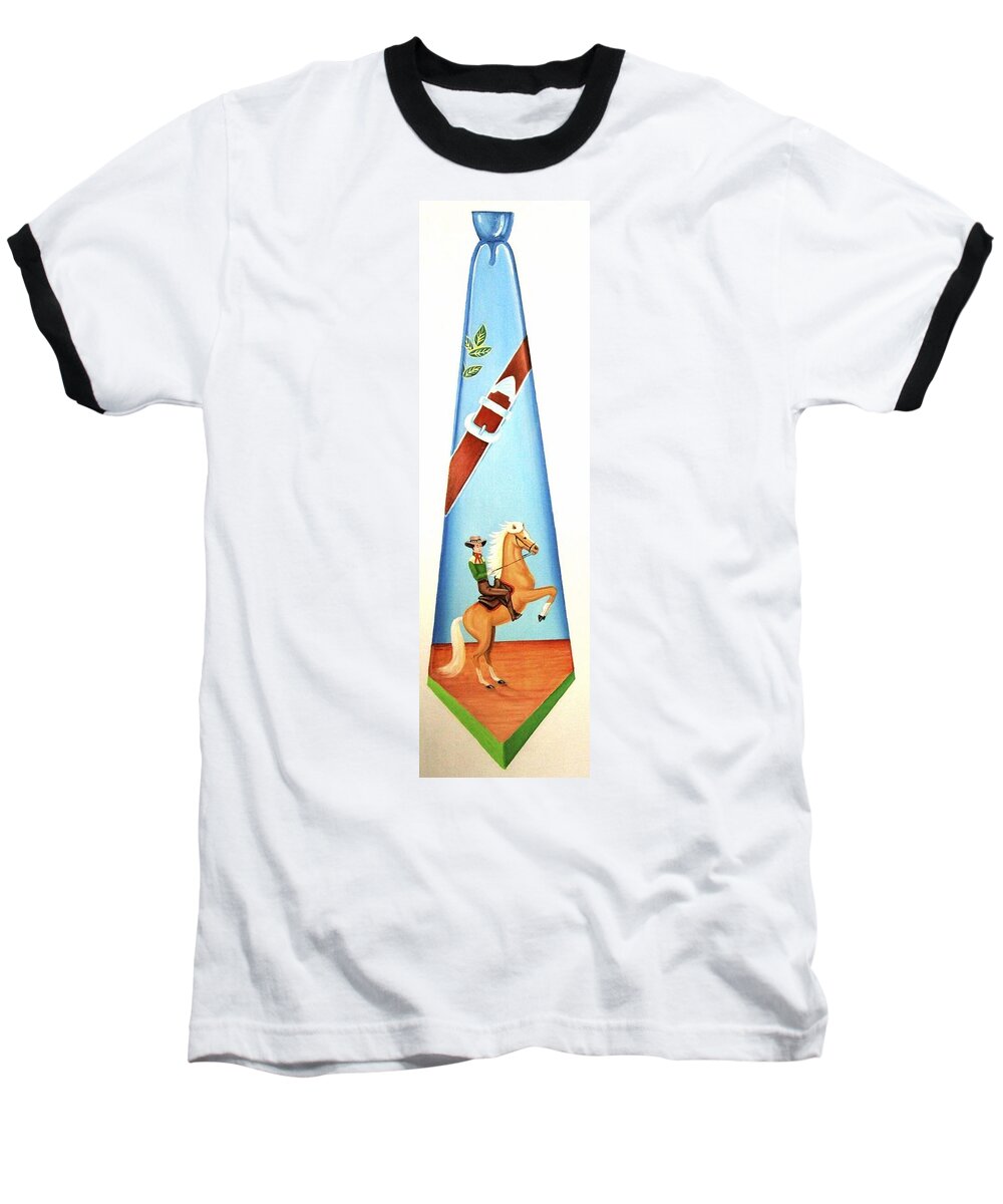 Cowboy Tie Baseball T-Shirt featuring the painting The Cowboy by Tracy Dennison