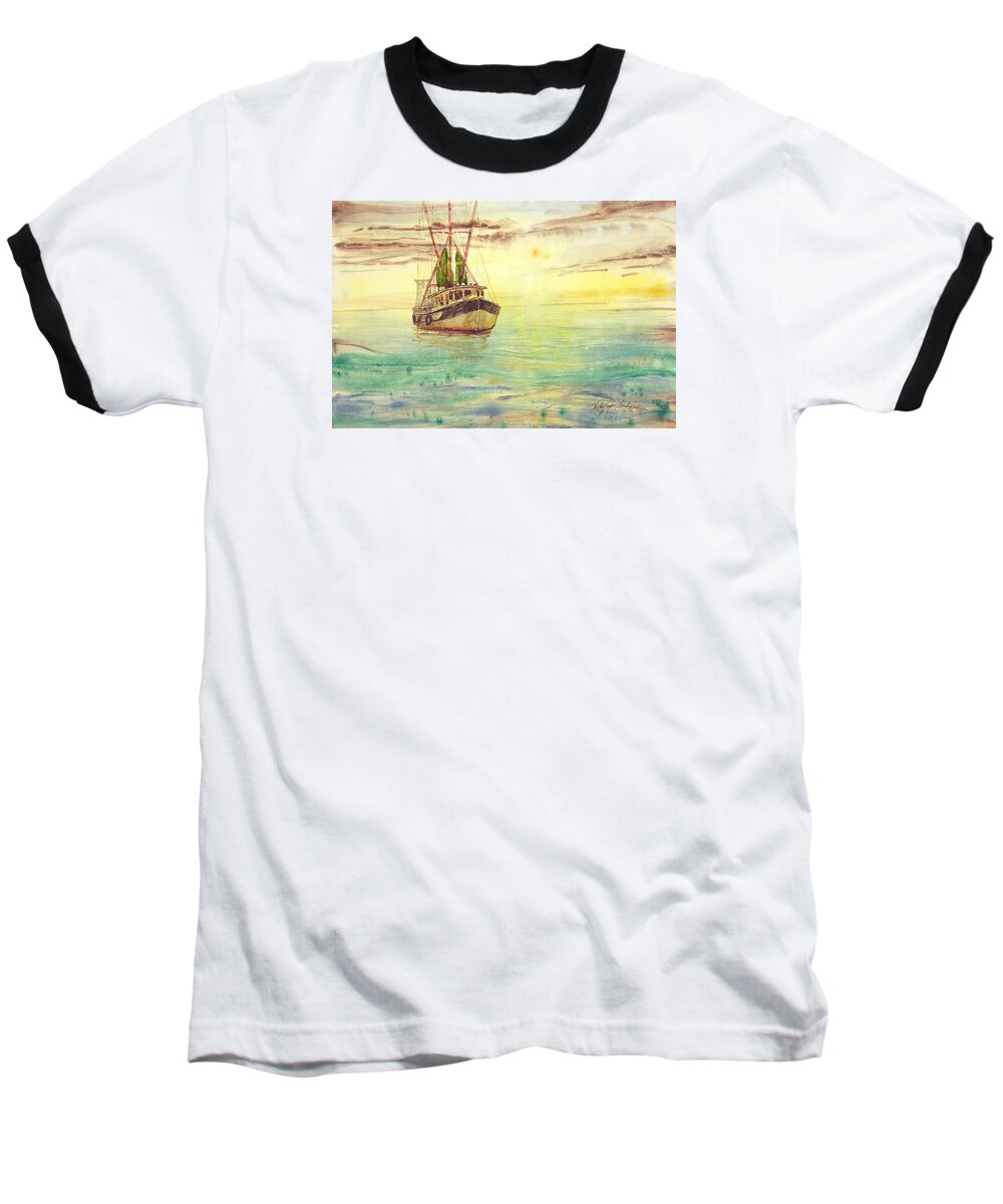 Boat Baseball T-Shirt featuring the painting The Day Off by Shirley Sykes Bracken