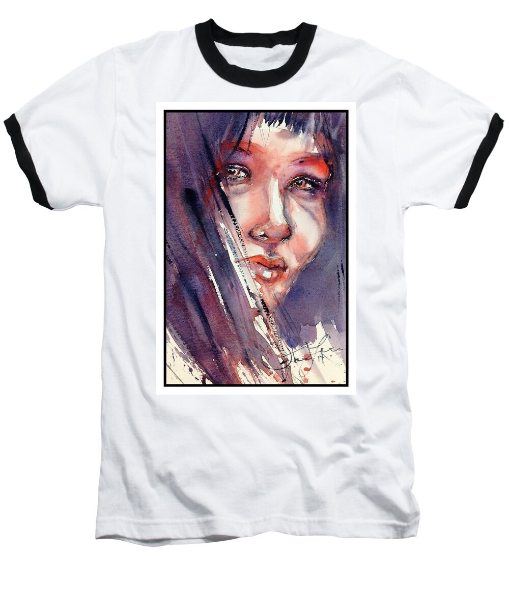 Portrait Baseball T-Shirt featuring the painting The Look by Judith Levins