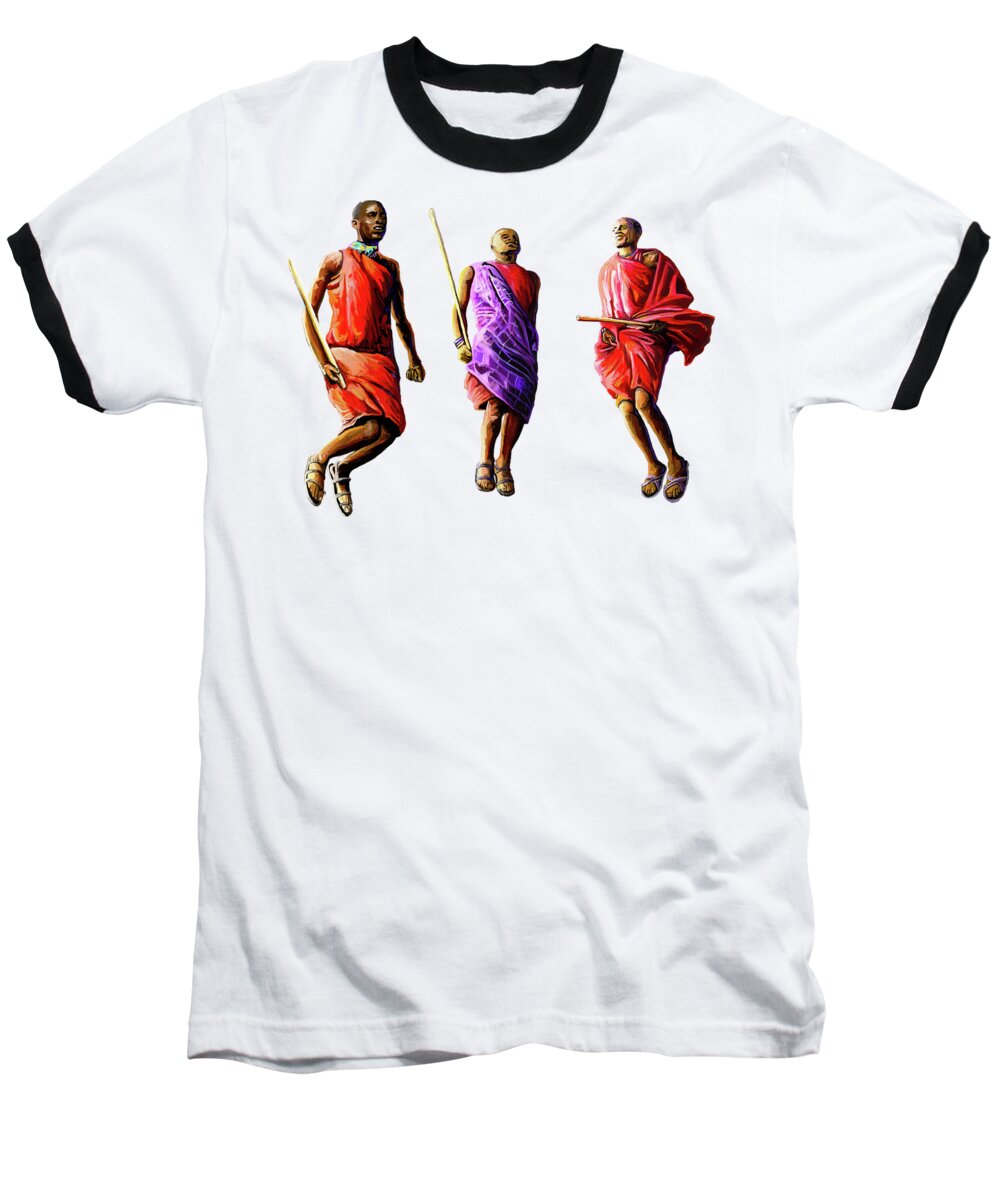 Africa Baseball T-Shirt featuring the painting The Maasai Jump by Anthony Mwangi