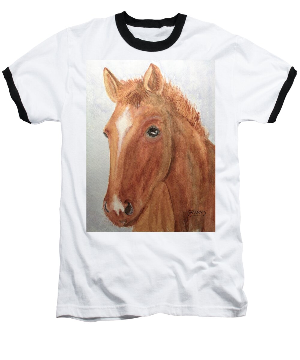 Horse Baseball T-Shirt featuring the painting The Red Pony by Carol Grimes