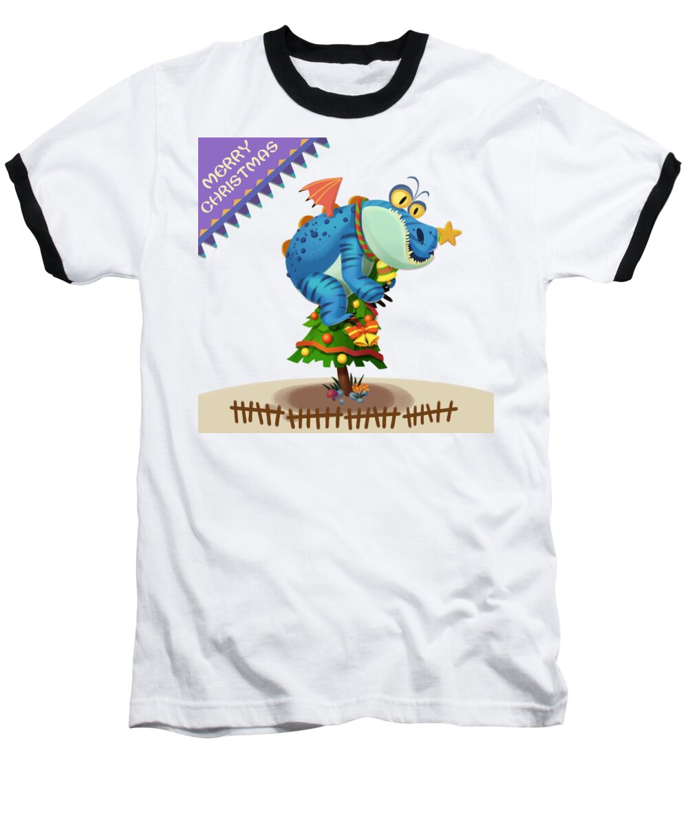 Christmas Baseball T-Shirt featuring the painting The Sloth Dragon Monster Comes to wish You Merry Christmas by Next Mars
