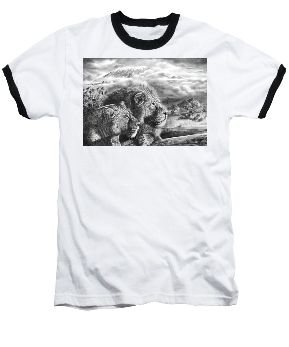 Lion Baseball T-Shirt featuring the drawing The Snows Of Kilimanjaro by Peter Williams