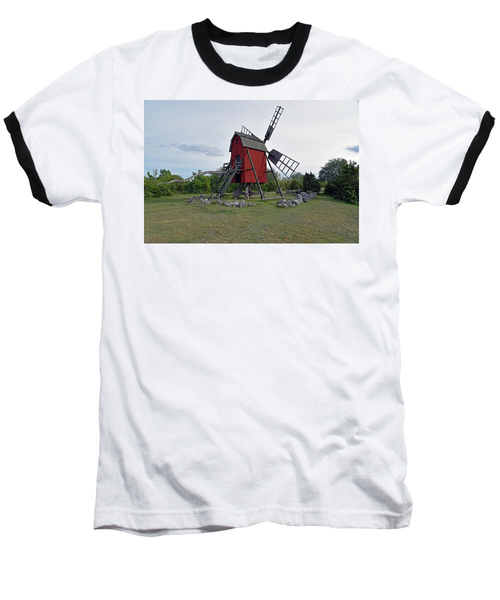 Sweden Baseball T-Shirt featuring the pyrography The windmill by Magnus Haellquist