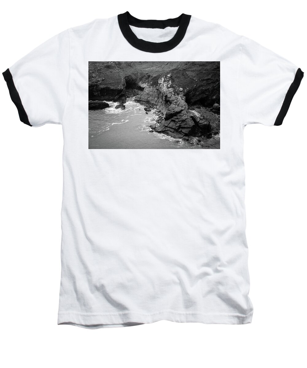 Tintagel Baseball T-Shirt featuring the photograph Tintagel Rocks by Ross Henton