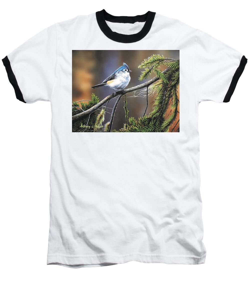 Titmouse Baseball T-Shirt featuring the painting Titmouse by Anthony J Padgett