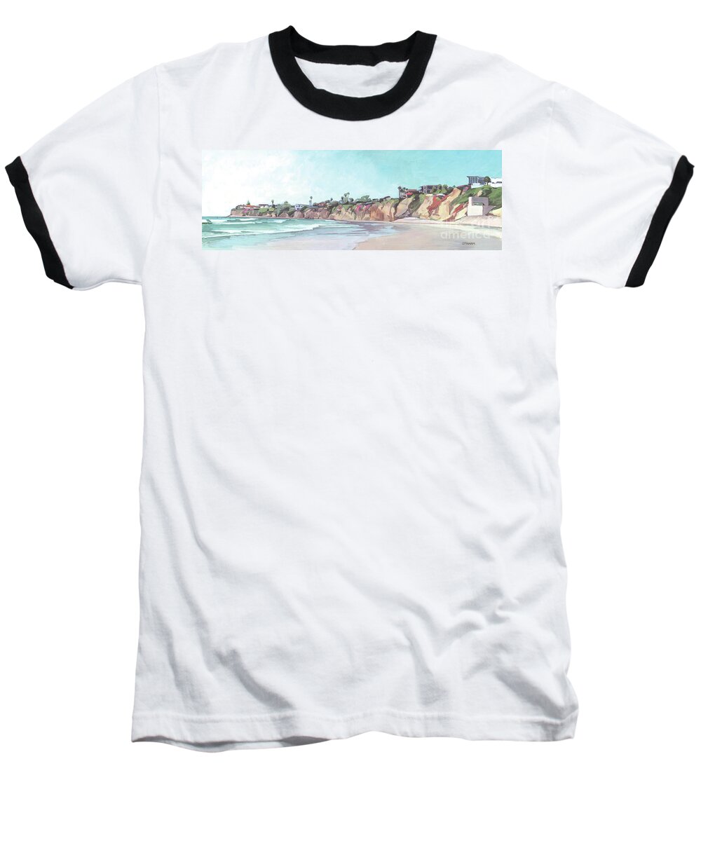 Tourmaline Surf Park Baseball T-Shirt featuring the painting Tourmaline Surfing Park Pacific Beach San Diego by Paul Strahm