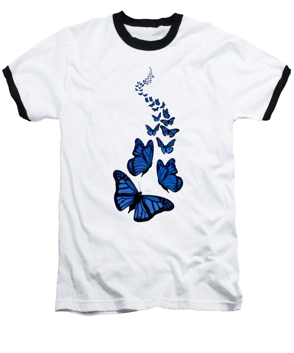 Blue Butterflies Baseball T-Shirt featuring the digital art Trail of the Blue Butterflies transparent background by Barbara St Jean