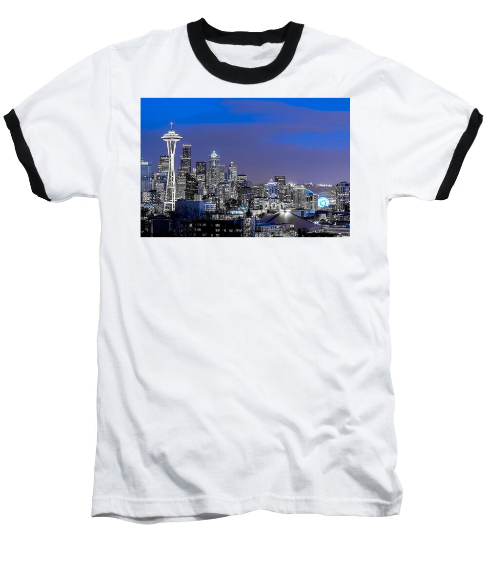 Seattle Baseball T-Shirt featuring the photograph True to the Blue in Seattle by Ken Stanback