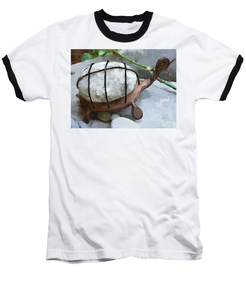 Animal Baseball T-Shirt featuring the digital art Turtle full of rocks by Debra Baldwin