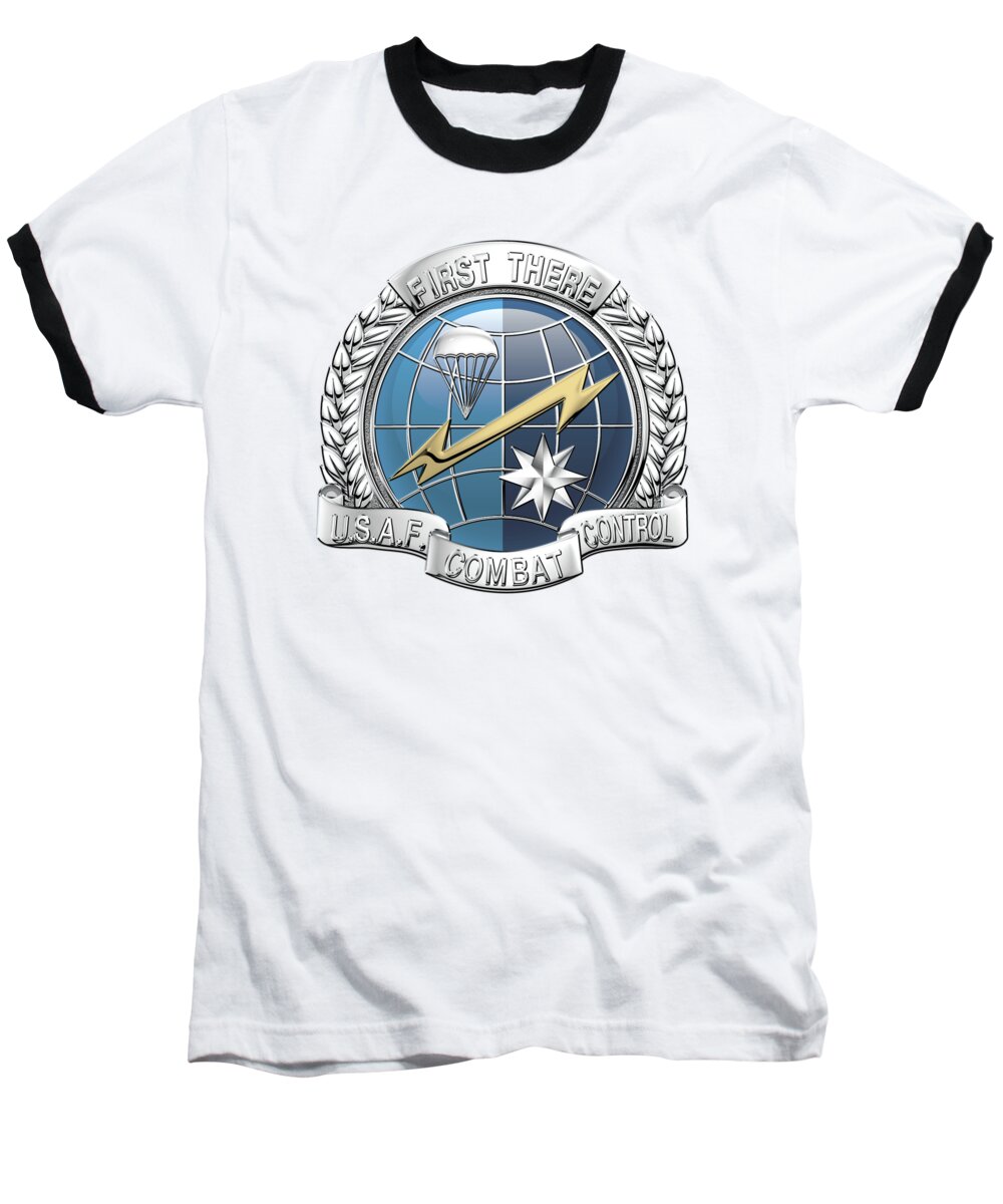 'military Insignia & Heraldry' Collection By Serge Averbukh Baseball T-Shirt featuring the digital art U. S. Air Force Combat Control Teams - Combat Controller C C T Badge over White Leather by Serge Averbukh