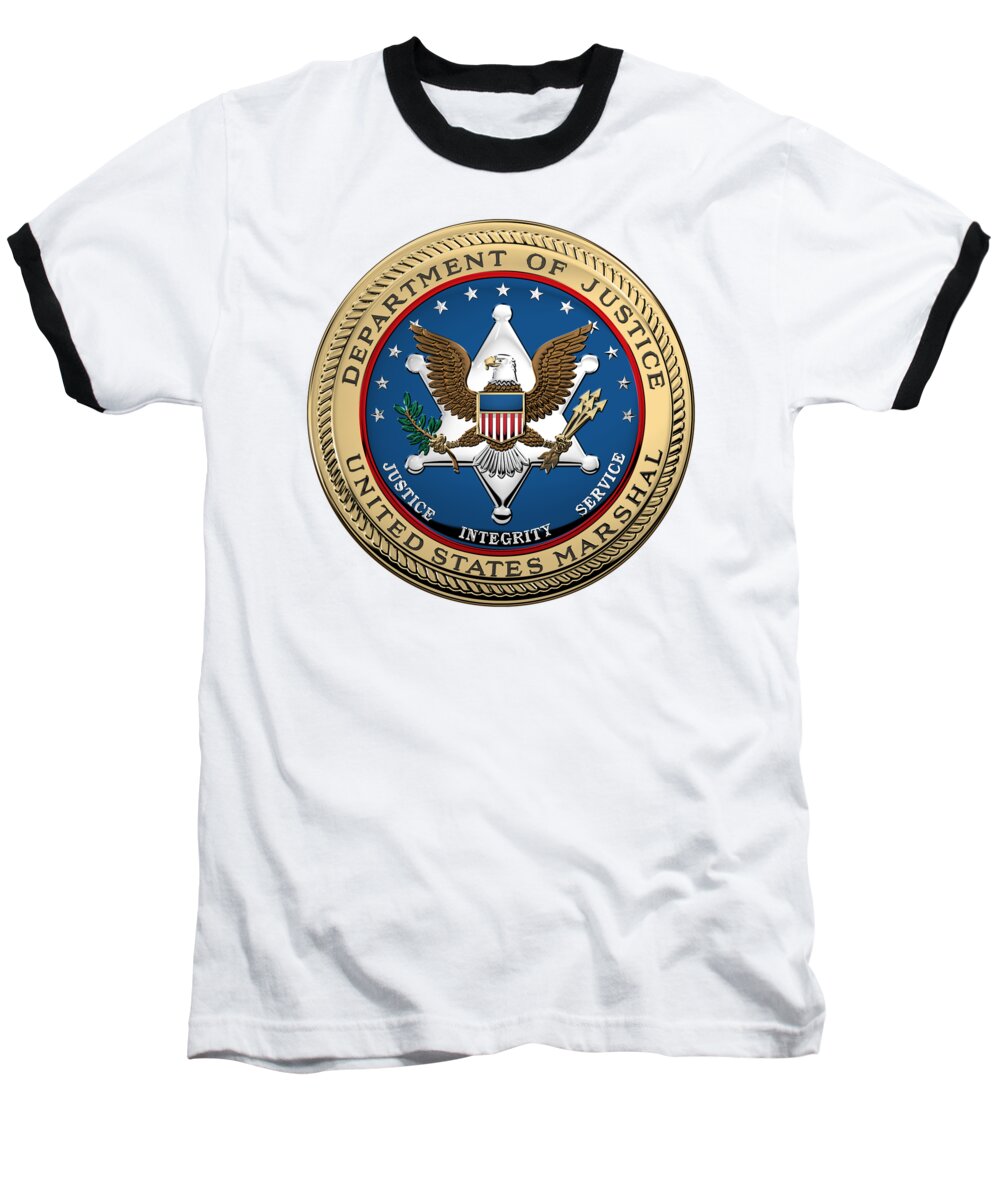 'law Enforcement Insignia & Heraldry' Collection By Serge Averbukh Baseball T-Shirt featuring the digital art U. S. Marshals Service - U S M S Seal over White Leather by Serge Averbukh