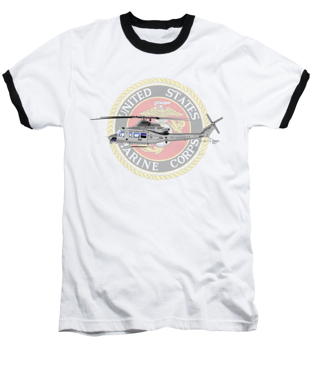 Uh-1y Baseball T-Shirt featuring the digital art UH-1Y Venom USMC by Arthur Eggers