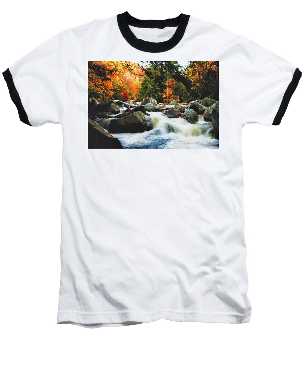 #jefffolger Baseball T-Shirt featuring the photograph Vermonts fall color rapids by Jeff Folger