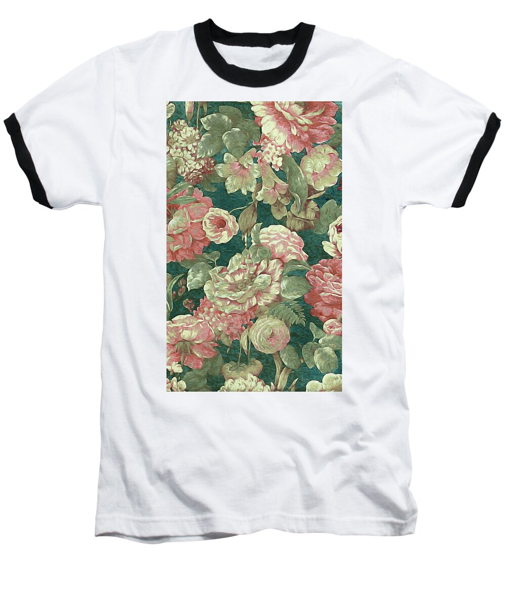 Vintage Floral Baseball T-Shirt featuring the mixed media Victorian Garden by Susan Maxwell Schmidt
