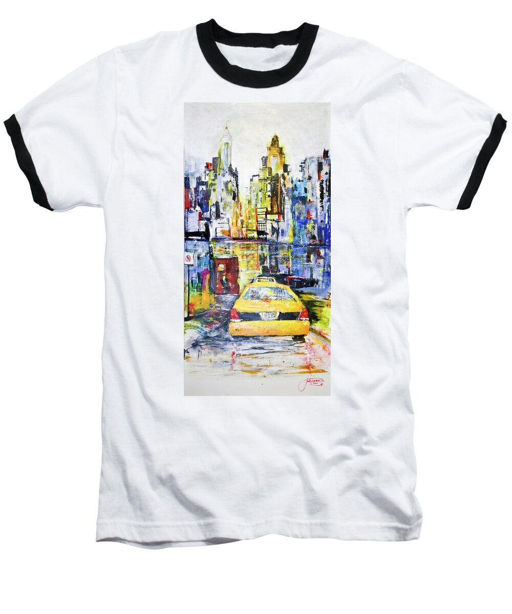 Art Baseball T-Shirt featuring the painting View To Manhattan by Jack Diamond