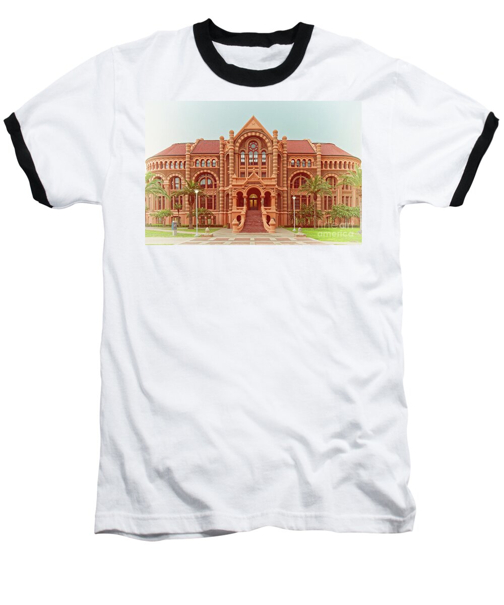 Ashbel Smith Baseball T-Shirt featuring the photograph Vintage Architectural Photograph of Ashbel Smith Old Red Building at UTMB - Downtown Galveston Texas by Silvio Ligutti