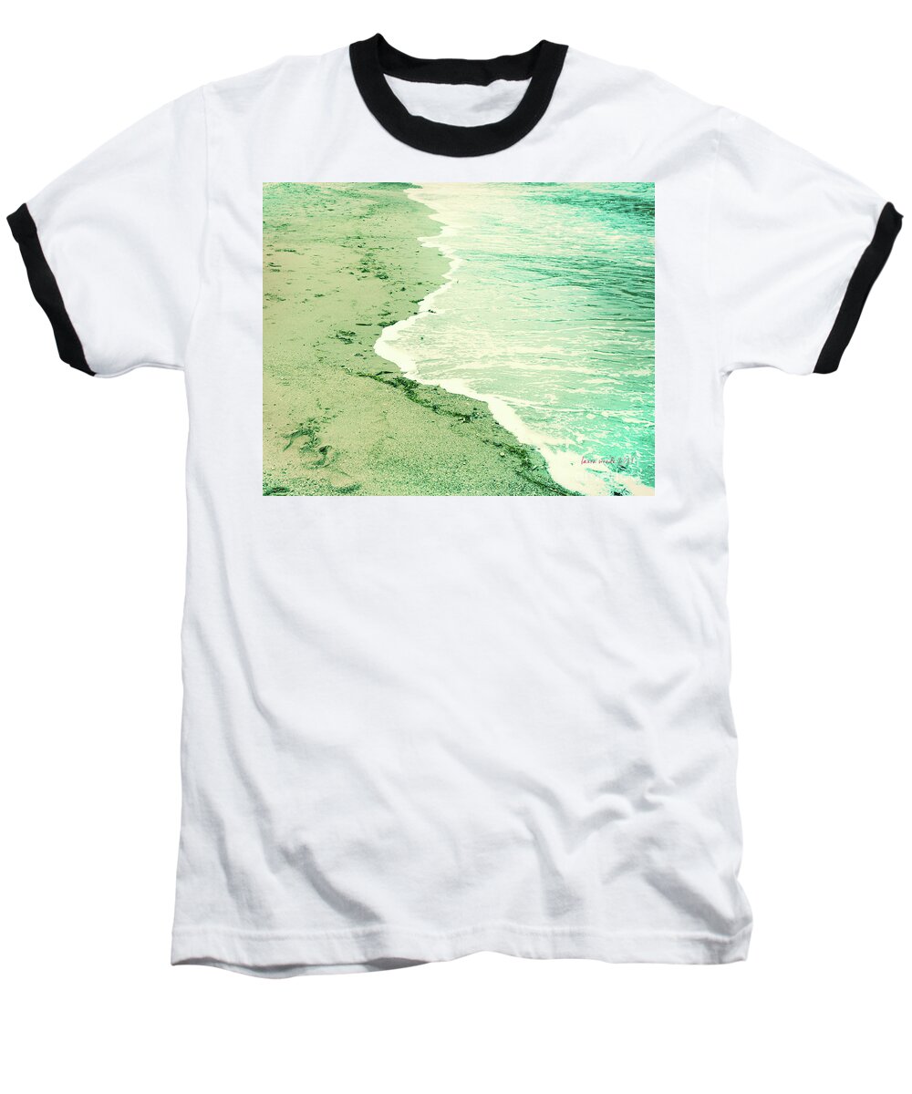 Beach Day Baseball T-Shirt featuring the photograph Vintage Waves in Yellow and Blue by Artist and Photographer Laura Wrede