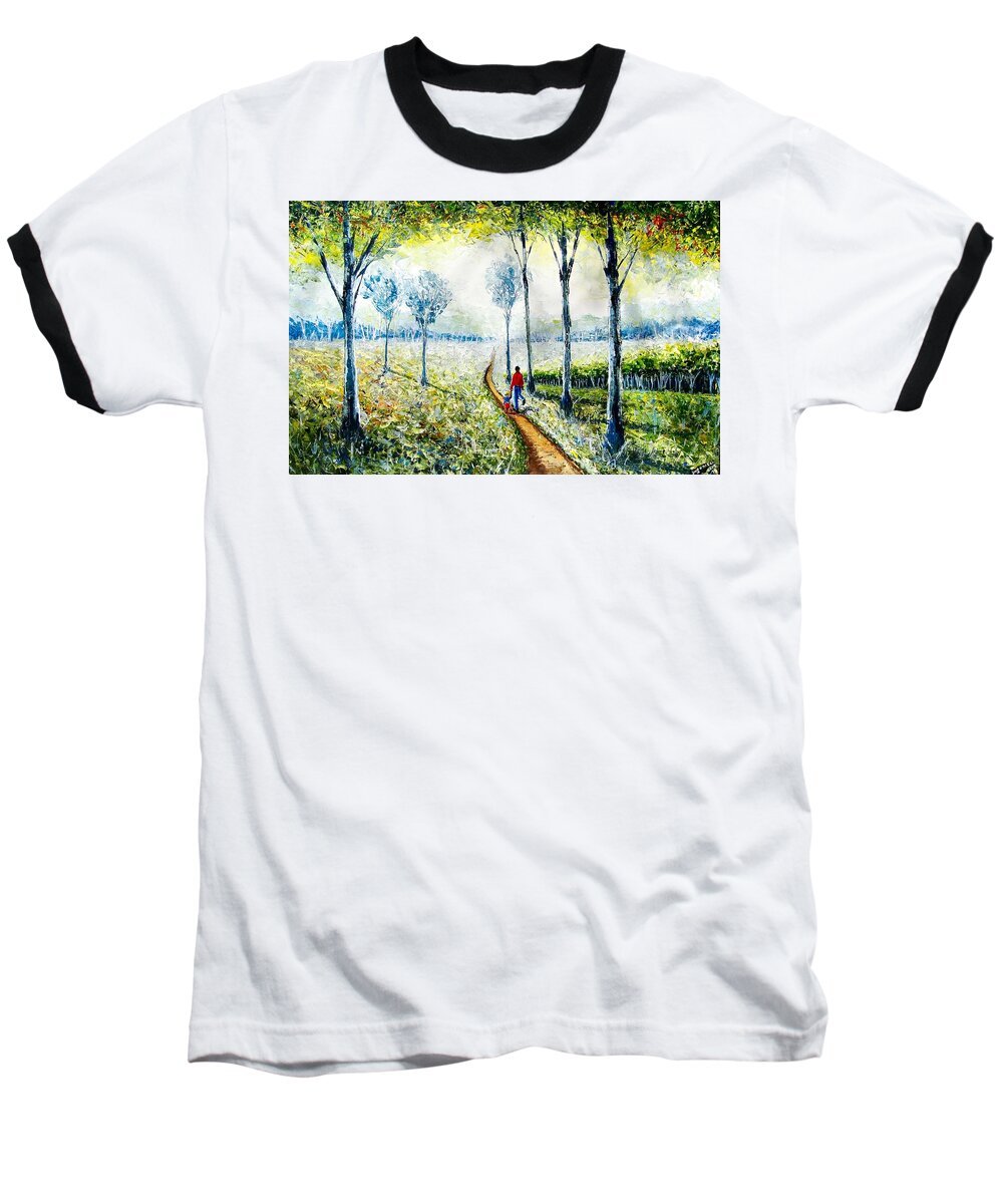African Paintings Baseball T-Shirt featuring the painting Walk into the World by Evans Yegon