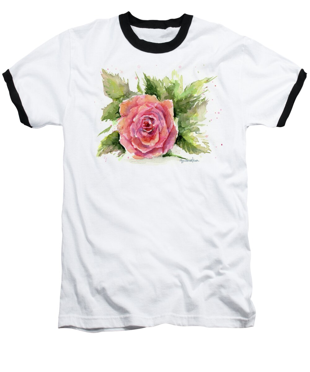 Rose Baseball T-Shirt featuring the painting Watercolor Rose by Olga Shvartsur